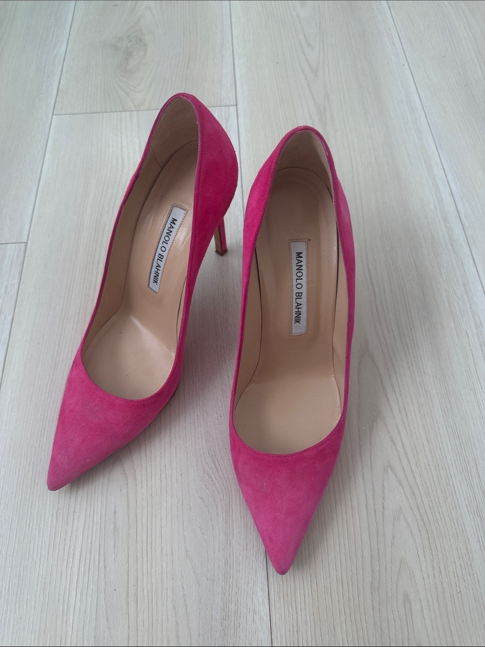 Manolo Blahnik Hot Pink Suede Pointed-Toe Pumps